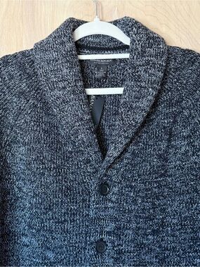 Banana Republic Cardigan Sweater Button Front Shawl Collar Black Gray Mens L NWT